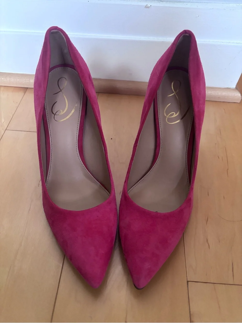 Sam Edelman Hazel Stiletto Suede Pointed-Toe High Heels in Guava Pink